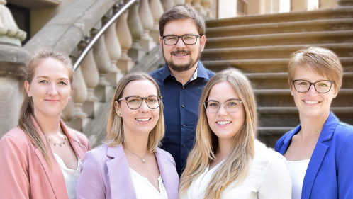 Die Bundesjugendleitung im Sommer 2023: Lea Schlagenhof, Barbara Lind, Maximilian Hoffmann, Sandra Heißig und Lara Wiechers (von Links).